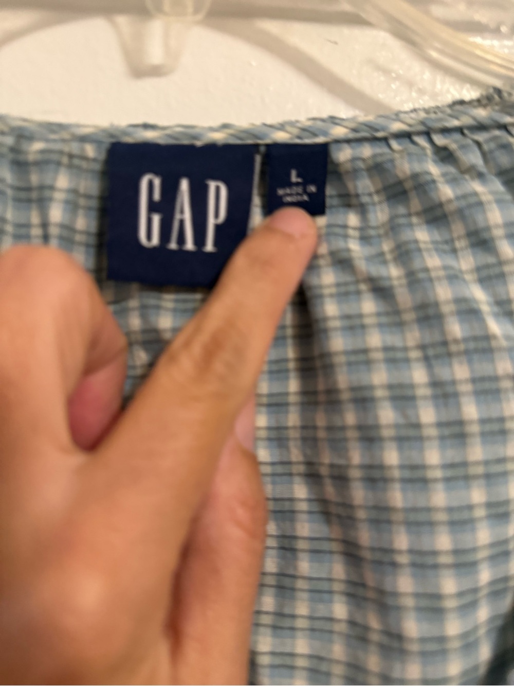 GAP blue Plaid Ruffle Button-Up Blouse - Picture 2 of 4